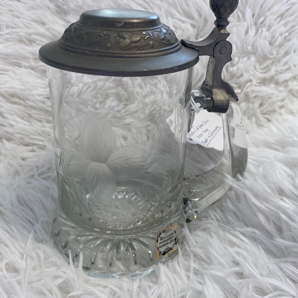 Crystal Glass Pewter Lidded German Beer Stein